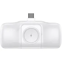 wozinsky Mini-Powerbank 5000 mAh 15 W USB-C mit integriertem USB-C-Kabel und Apple Watch Ladegerät - Weiß