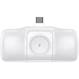 wozinsky Mini-Powerbank 5000 mAh 15 W USB-C mit integriertem USB-C-Kabel und Apple Watch Ladegerät - Weiß