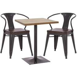 Set Bistrotisch 2x Esszimmerstuhl MCW-H10d, Stuhl Tisch Küchenstuhl Gastronomie MVG ~ schwarz-braun, Tisch hellbraun