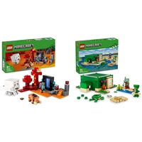 LEGO Minecraft Hinterhalt am Netherportal, Gaming-Spielzeug im Nether & Minecraft Das Schildkrötenstrandhaus, Spielzeug-Haus mit Zubehör