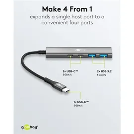 goobay USB-C Hub, 4-Port USB-Hub, USB-CTM auf USB-CTM/USB-A, 5 Gbit/s