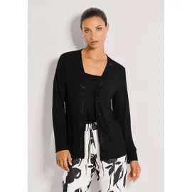 Madeleine Langarmshirt MADELEINE "Shirtjacke Offene, leichte Jacke in weiter Form", Damen, Gr. 38, schwarz, Obermaterial: 95% Viskose CV. 5% Elasthan EL., Modern, schmal, Shirts Langarmshirt, Funkelnde Steine