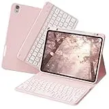 zoyu Tastatur Hülle für iPad Air 11 Zoll 2026/2025/2024, iPad Air 10.9 Zoll 2022/2020 5./4. Gen, Magnetische Bluetooth RGB QWERTZ Tastatur, Stifthalter Rechts, Weiche Stoßfeste TPU Hülle, Rosa