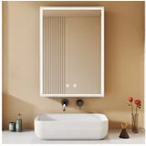 WDWRITTI Wandhängeschrank Alu Spiegelschrank Bad mit Beleuchtung 70cm breit 50x70cm, Badezimmerspiegelschrank Hängeschrank 3Lichtmodi Dimmbar Anti-fog Memory, mit Netzadapter, IP44 schwarz