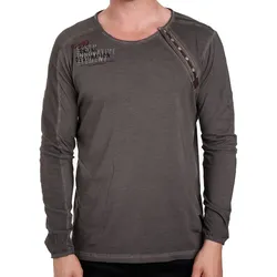 Herren Longsleeve mit kleinem Schriftzug-Print Baumwoll-Langarm-Shirt Sommer-Pullover Freizeit-Shirt R-10120 Dunkelgrau - XXL
