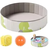 Hundepool für Große Kleine Hunde, Faltbare Hunde Katzen Pool Planschbecken, Verdickt PVC Hundebadewanne, Tragbar Hundeplanschbecken mit Massagebürste oder Fisch Spielzeug (Hellgrün A 80x20cm)