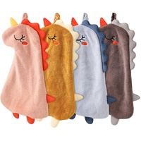 Qixuer Handtücher für Kinder, 4 Stück Tier Kinderhandtuch Set Kleine Dinosaurier Form Mikrofaser Handtuchset Schnell Trocknende Waschlappen mit Aufhängeöse Duschtuch für Küche