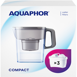 AQUAPHOR Wasserfilter Kanne Compact grau inkl. 1 Maxfor+ Filter I Kunststoff Karaffe 2,4l I Reduziert Kalk, Chlor & B25 Kartusche Grau