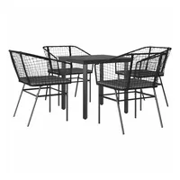 VidaXL 5-tlg. Garten-Essgruppe mit Kissen Schwarz Poly Rattan Glas