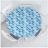 Abakuhaus Tischdecke Rundum-elastische Stofftischdecke, marokkanisch Mosaik-Muster blau 120 cm x 120 cm