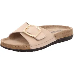 Pantolette ROHDE "RODIGO", Damen, Gr. 37, beige (sandfarben), Leder, klassisch, Schuhe, Sommerschuh, Schlappen, Strandschuh, Badeschuh mit Leder-Softfußbett