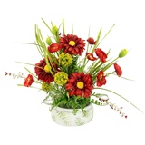 I.GE.A. Kunstblume »Blumenarrangement aus Gerbera und Mohnblumen in Schale aus Keramik«, Dekoblumen Blumenstrauß Seidenblumen Tischdeko Hochzeitsdeko, rot