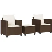 vidaXL 3-tlg. Bistro-Set mit Kissen Braun Poly Rattan