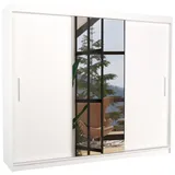 MOEBLO Schiebetürenschrank Lurio 250 (mit Spiegel, Moderner Kleiderschrank 3-türig, mit Kleiderstange & Regalfächern, langlebige Laminatplatte, Schrank Garderobe Schiebtüren Schlafzimmer - Wohnzimmerschrank mit Spiegel) (BxHxT):250 x 215 x 58 cm weiß