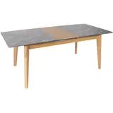 MCW Esszimmertisch MCW-M57, Esstisch, Massiv-Holz Laminat Melamin 160-200x90cm, ausziehbar Marmor/Stein-Optik, helle Beine