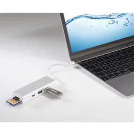 Hama 00135759 USB-3.1-Type-C-Hub 1:3 +Kartenleser Silber