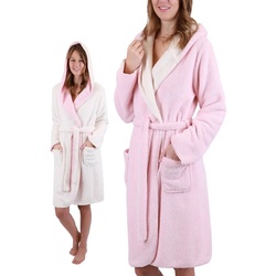 Betz Bademantel Wende Bademantel Saunamantel mit Kapuze Unisex KIEL Damen und Herren, 100% Polyester rosa L-XL