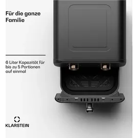 Klarstein AeroCrisp 6 Heißluftfritteuse 1700 W, Heißluftfritteuse, 80–200 °C, Zirkulierende Heißluft, CoolTouch-Gehäuse, Drehknöpfe, Schwarz