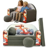 TUPPI Kindersofa mit Schlaffunktion 168x98 cm - Kindersofa Ausklappbar - Kinder Sofa für Kinderzimmer - Samtweicher Velours - 4-teilig inkl. Kissen & Puff