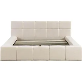 Home Deluxe LED Bett aus Teddy-Stoff inkl. Stauraum – Beige, 160 x 200 cm | Polsterbett mit Beleuchtung & Matratze für modernen Schlafkomfort - Beige