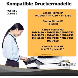 Starlet24 24er-Set kompatibel zu Canon PGI-550 schwarz + CLI-551 CMY