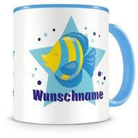 Samunshi® Kindertasse mit Namen Tasse Süßer Fisch Personalisierte Tasse mit Namen Kinder Kinderbecher mit Namen Kindergarten blau 300ml