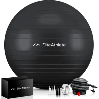 HOEL EliteAthlete® Gymnastikball Sitzball Büro ergonomisch mit Anti Burst System - Fitness Yoga Pilates Schwangerschaft - Schwangerschaftsball Fitnessball Yogaball - Yoga Ball inkl. Luftpumpe - Black 75cm