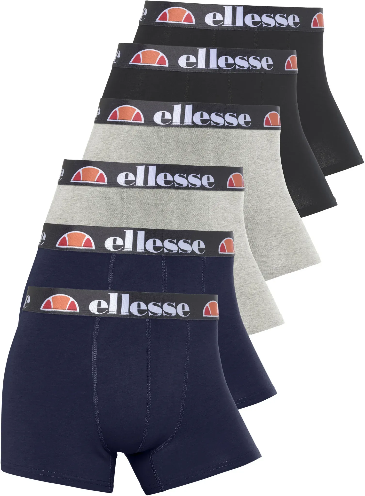 Boxershorts ELLESSE "MILLARO 6 PACK FASHION TRUNKS", Herren, Gr. L, schwarz (schwarz, grau, n), Obermaterial: 95% Baumwolle, 5% Elasthan, Unterhosen