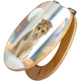 Banjado Design WC Sitz Bambus Holz Toilettendeckel Mit Absenkautomatik Klodeckel WC-Sitz Soft Close Mit Motiv Kleine Katze