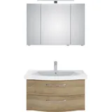 Saphir Badmöbel-Set »6005 Sprint 2-teilig, Keramik-Waschtisch mit LED-Spiegelschrank«, (2 St.), Waschplatz 98 cm breit, inkl. Türdämpfer, 3 Türen, 2 Schubladen, braun
