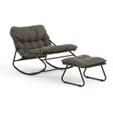 Schaukelstuhl mit Fußhocker aus Stahl und abnehmbaren gepolsterten Kissen für Wohnzimmer Terrasse Veranda Relax Komfort modernes Design Adelaide ... - Grün