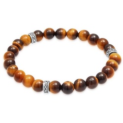 Kuzzoi Bead-Armband-Set Herren Tiegerauge Braun Vintage 925 Silber silberfarben