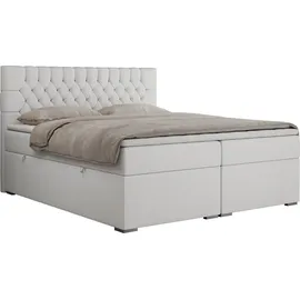 MKS Meble Boxspringbett 140x200 mit Matratze und Topper, Boxspringbett 140x200 mit Bettkasten und Kopfteil - PERA - 140x200 - WeiĂź - Kunstleder - H4 - Weiß
