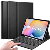 QYiiD Tastatur Hülle für Galaxy Tab S6 10.5" 2019, Leichte Schutzhülle mit Magnetisch Abnehmbarer QWERTZ Kabelloser Tastatur für Galaxy Tab S6 10.5 2019 SM-T860/T865/T867, Schwarz