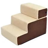 PawHut Haustiertreppe 3 Stufen Haustier Plüsch Beige