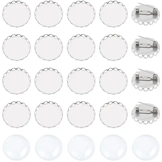 UNICRAFTALE 20Sets Edelstahl Broschentablett Basisrohling Anstecknadel 20 mm Tablettrohling Kuppel Broschenherstellungsset Flache Runde Broschenverschlüsse Mit 20 Glascabochons Für Die Anstecknadel