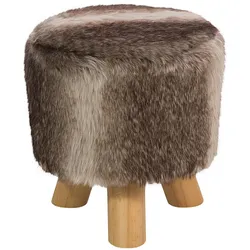 Hocker Felloptik / Gummibaumholz braun-beige TOPEKA