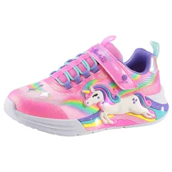 Sneaker SKECHERS KIDS "UNICORN CHASER", Kinder, Gr. 29, bunt (pink, multi), Textil, kontrastfarbene Details, Glitzer, animal-print, casual, Schuhe, Glitzer,-Blinkschuh zum Schlupfen, Größenschablone zum Download