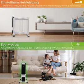 Klamer Ölradiator 2500 W, Elektroheizung energiesparend, 13 Rippen, 3 Heizstufen mit Eco-Modus, 24h Timer, Thermostat, Überhitzungs- & Kippschutz, mi...