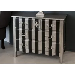 Casa Padrino Barock Kommode Silber / Schwarz  Streifen 94cm - Antik Stil Möbel