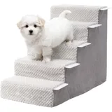 KSIIA Hundetreppe für Kleine Hunde 55cm Hoch, Haustiertreppe mit Abnehmbarem Waschbarem Bezug, Katzentreppe für Alte Katzen Hunde, Rutschfestem Hunderampe Hundetreppe für Bett Sofa, Grau