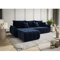 Fun Möbel Ecksofa Schlafsofa Sofa OSAKA in Stoff Monolith, Ottomane Links oder Rechts, Rundumbezug blau