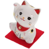 HOOTNEE Keramik Glückskatze Winkekatze Katzenornament Weiß mit Feiner Handwerkskunst als Hübsche Katzendekoration für Schreibtisch und Geburtstagsgeschenk