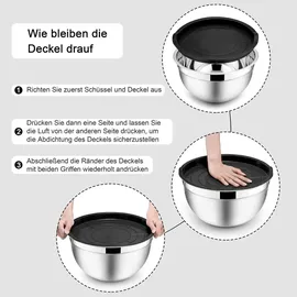 luxuskollektion Rührschüssel Set 5-teilig Edelstahl Salatschüssel Schwarz