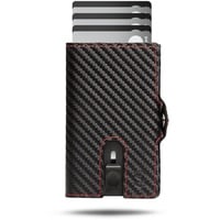 SlimJack SlimJack® Wallet mit Münzfach - Jackster Wallet - Kreditkartenetui mit RFID-Schutz - Geldbeutel für Herren - Aluminium-Kartenhalter - Smart Wallet für Karten & Münzen - Carbon Rot