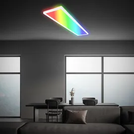 Briloner - LED Deckenlampe 98cm mit indirektem Licht, RGB+W bunte Lichtfarben, Fernbedienung, LED Lampe, LED Deckenleuchte, Wohnzimmerlampe, LED Panel, Küchenlampe, 98x20x3 cm, Weiß