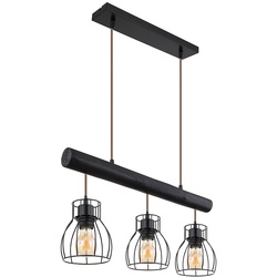 Pendelleuchte Hängelampe Vintage Holzbalken Retro Holzleuchte Mit Gitterschirmen schwarz, Fernbedienung dimmbar, 3x RGB LED 4,8W 470Lm, HxLxB 140x60x13,6cm