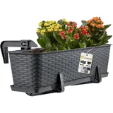Kadax - Balkontopf mit Untersatz, Pflanzkasten mit Halterungen, 60 cm, Anthrazit