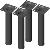 Element System 4 Stück Stahlrohrfüße rund, Tischbeine, Möbelfüße inklusive Anschraubplatte, Länge 20 cm, Durchmesser 30 mm, 4 Farben, 11 Abmessungen, schwarz, 11100-00019