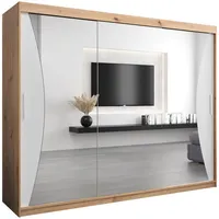 Abiks möbel Schwebetürenschrank, Eiche Artisan, Weiß, Kunststoff, Nachbildung, 9